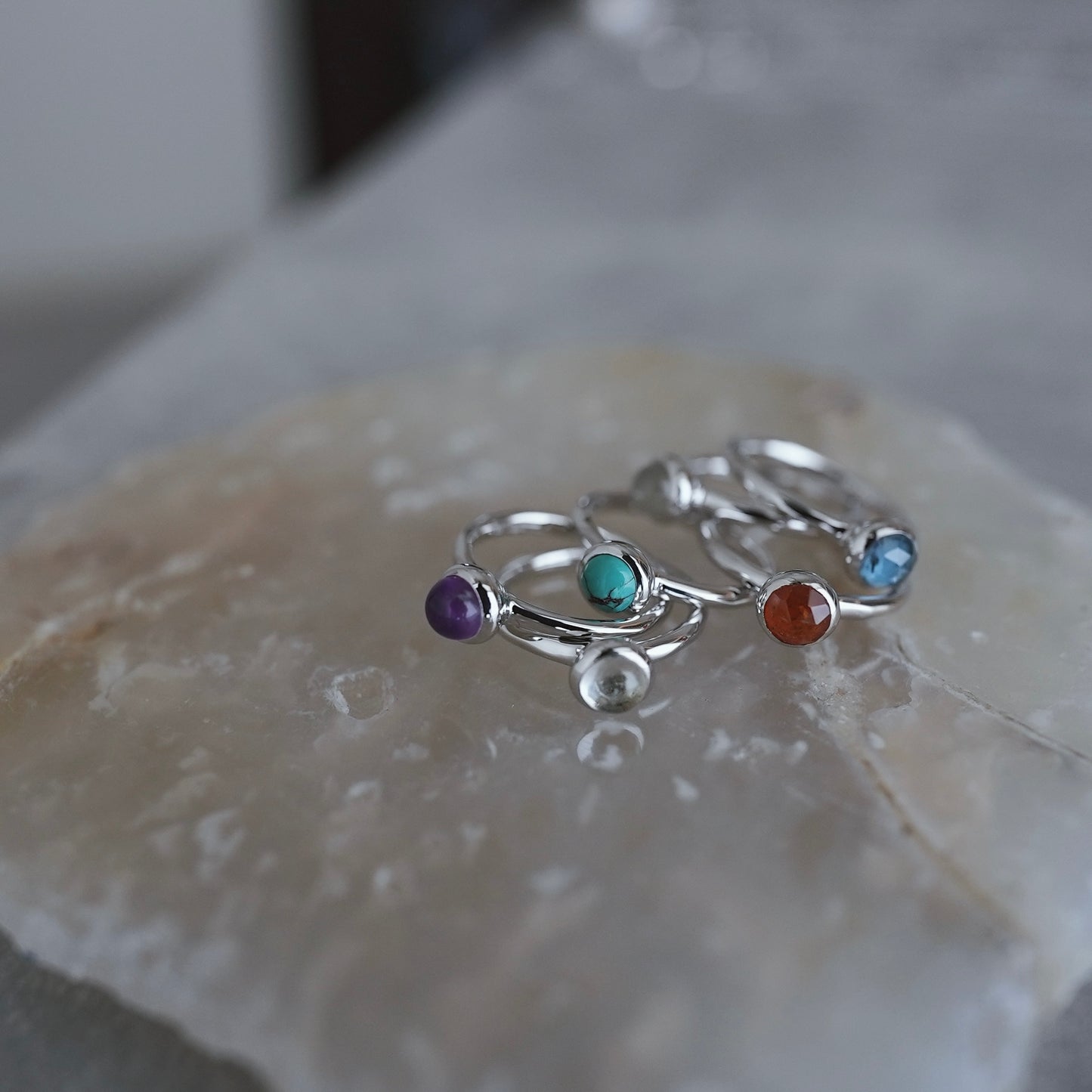 水滴一粒 stone ring./ Water droplets stone ring.【予約】ムーンストーン グレー