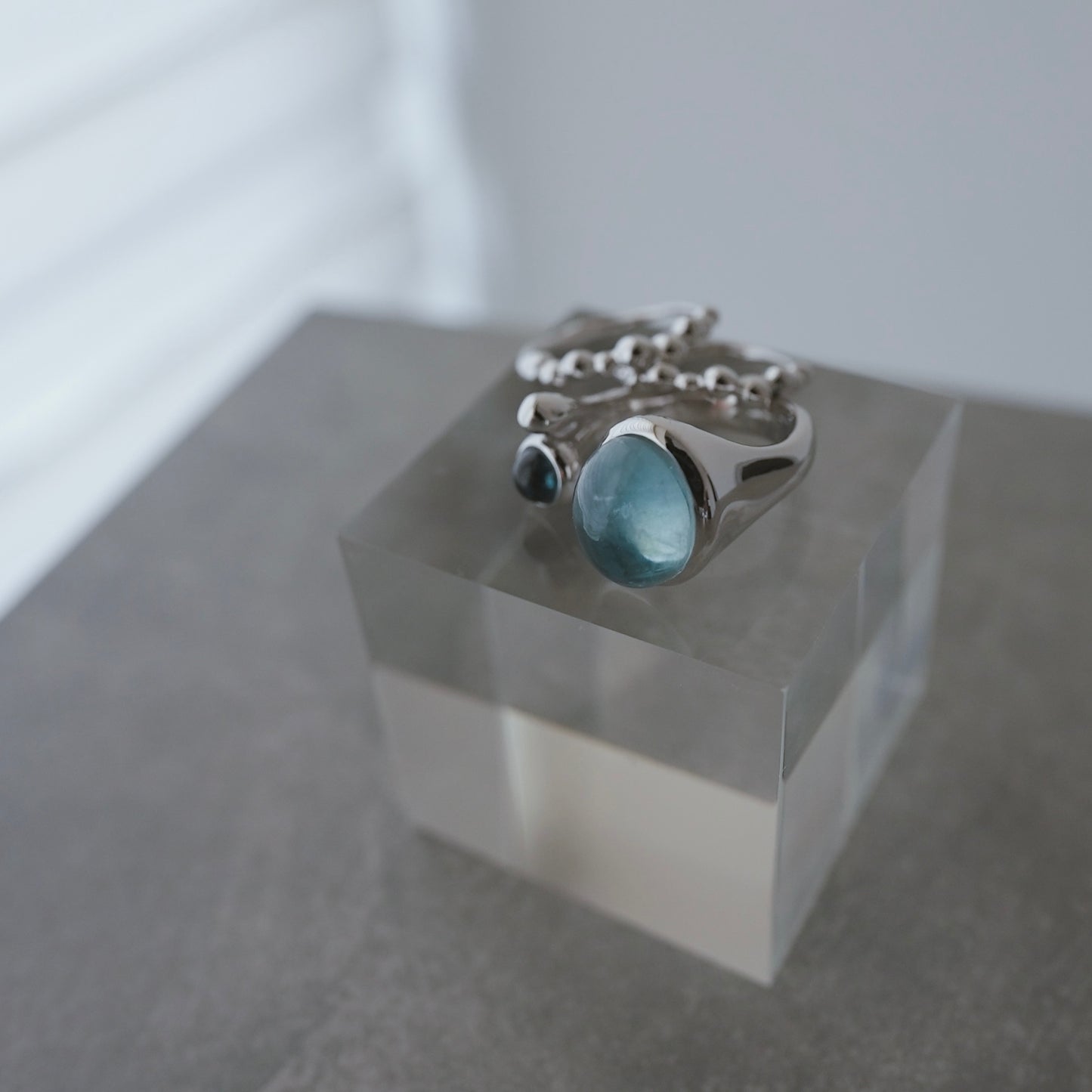 水滴stone ring./ Water droplets stone ring.【予約】アクアマリン ブルートパーズ
