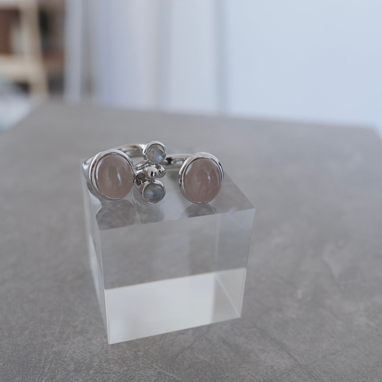 水滴stone ring./ Water droplets stone ring.【予約】ローズクォーツ ムーンスト―ン