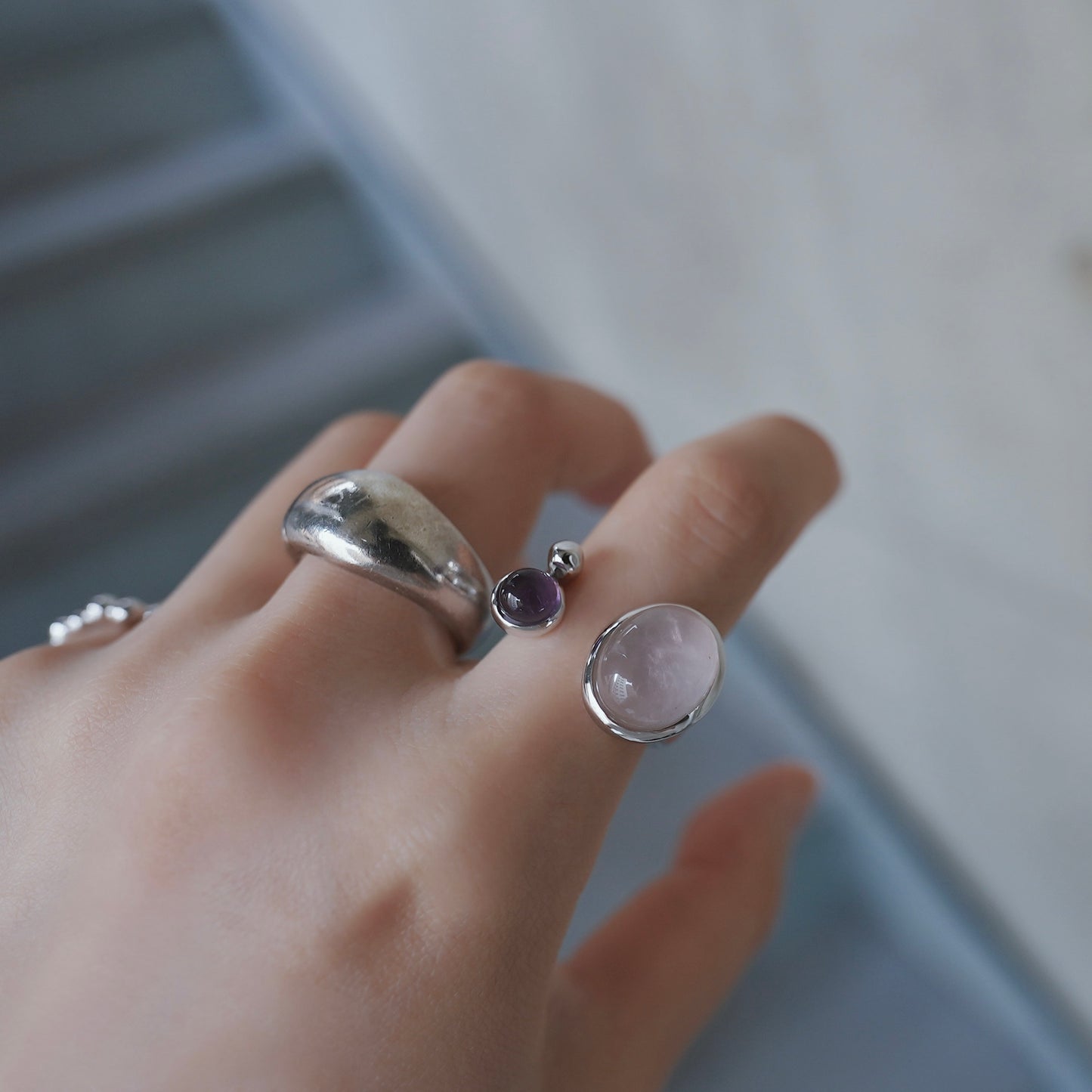 水滴stone ring./ Water droplets stone ring.【予約】ローズクォーツ アメジスト