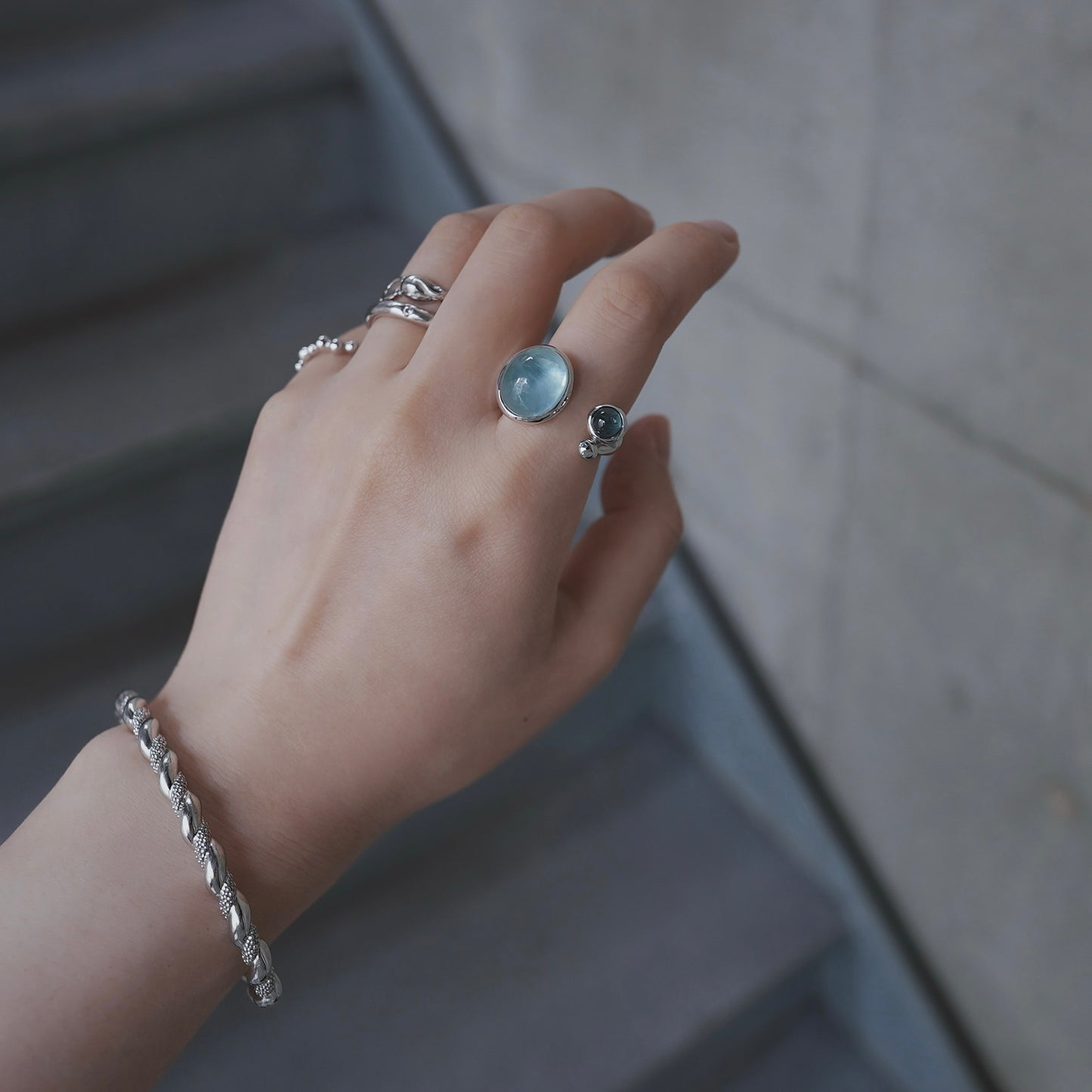 水滴stone ring./ Water droplets stone ring.【予約】ローズクォーツ アメジスト