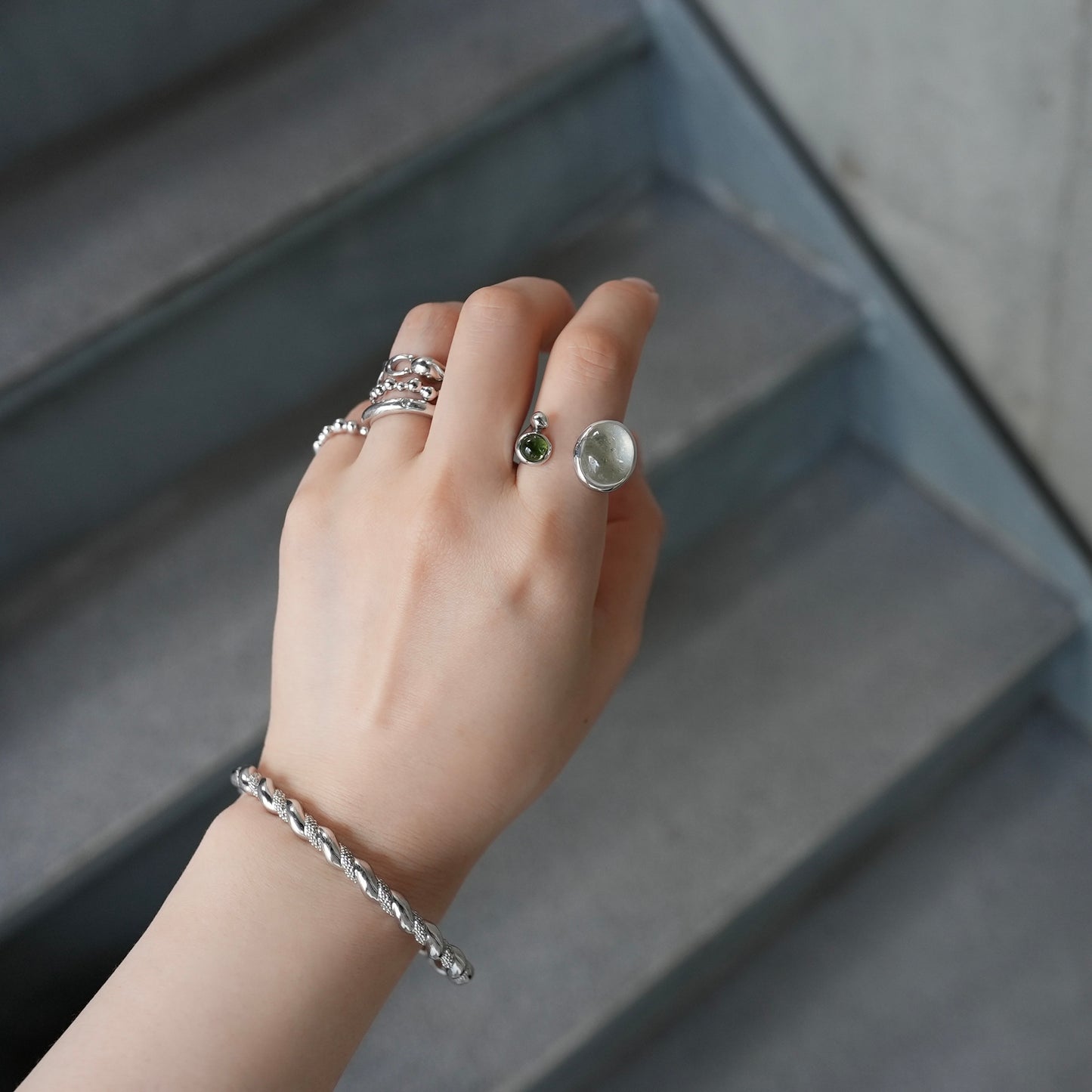 水滴stone ring./ Water droplets stone ring.【予約】ローズクォーツ アメジスト