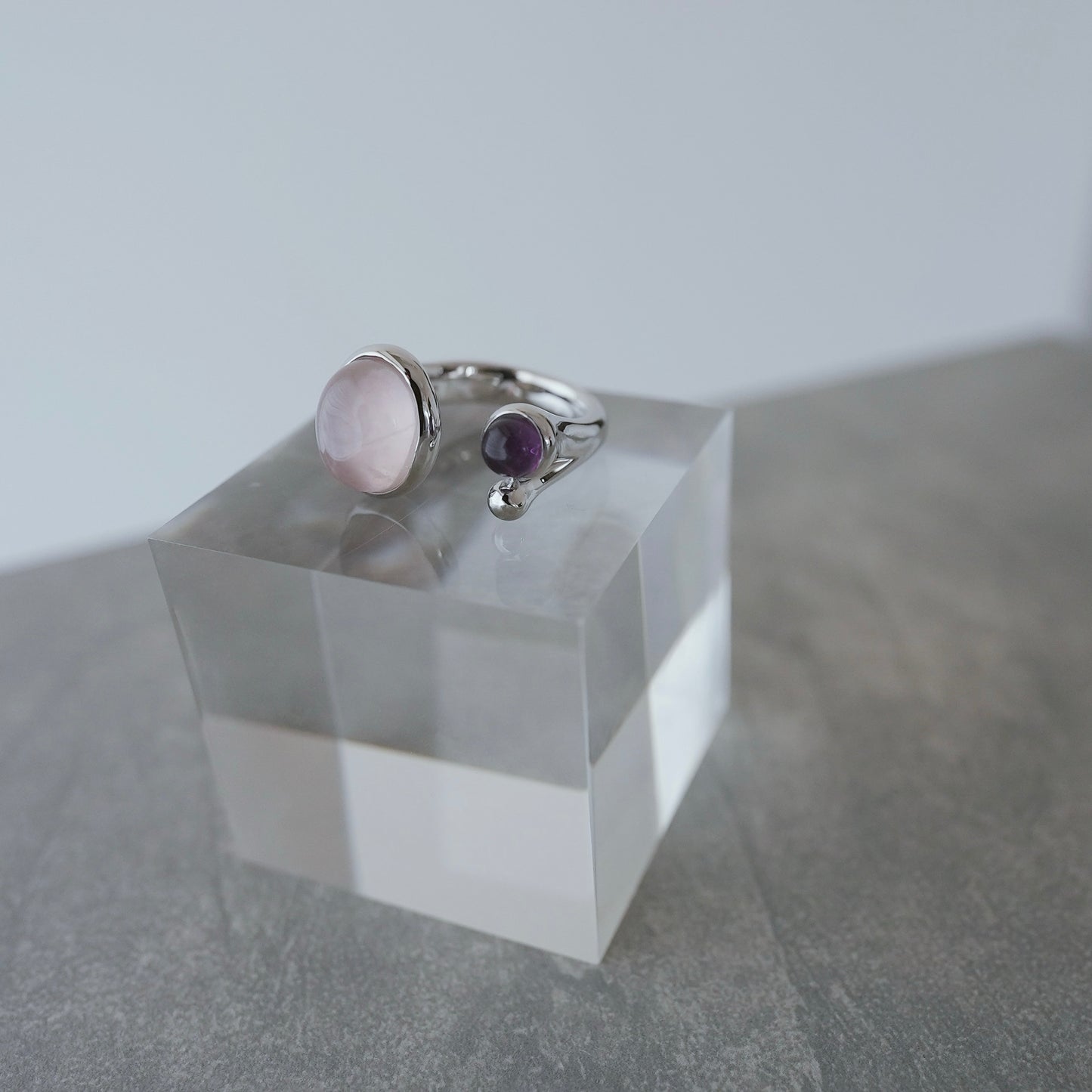 水滴stone ring./ Water droplets stone ring.【予約】ローズクォーツ アメジスト