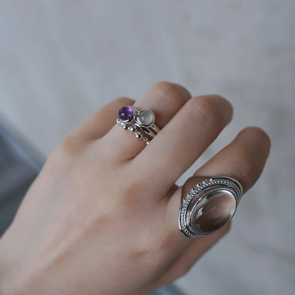 水滴一粒 stone ring.／ Water droplets stone ring.【予約】ムーンストーン グレー